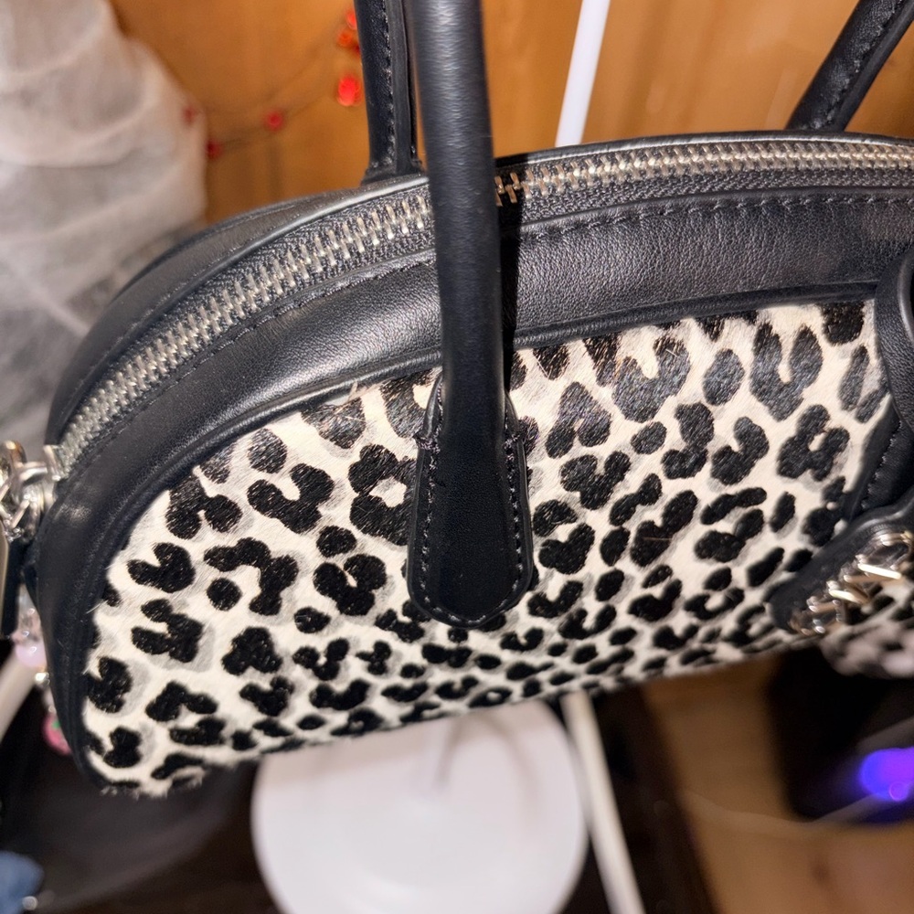 Michael Kors Black and White Leopard Print Crossbody Bag